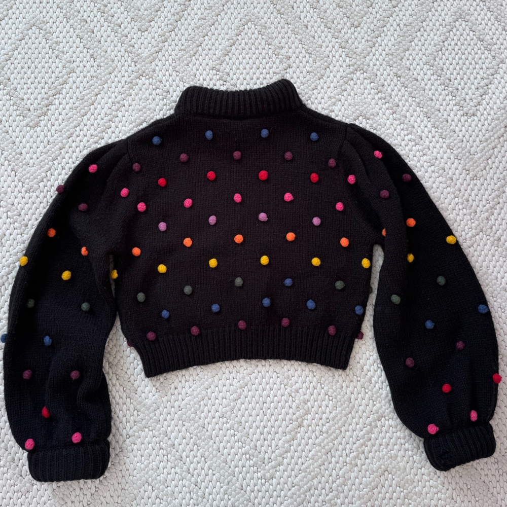FARM Rio Black Cropped Turtleneck Sweater with Multicolor Pom Dots - Picture 8 of 8
